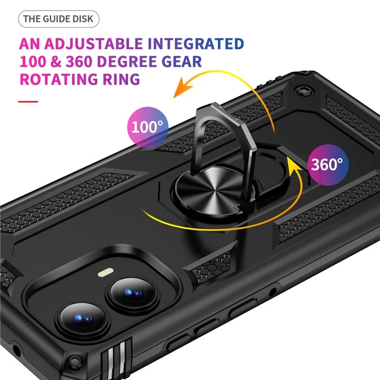 Für Motorola Edge (2024) 5G Hülle PC+TPU Handyhülle mit drehbarem Ringständer - Schwarz