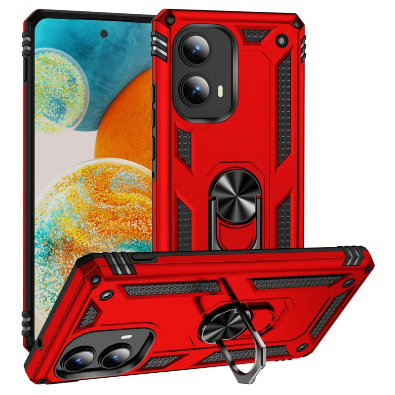 For Motorola Edge (2024) 5G Case PC+TPU Phone Cover with Rotary Ring Kickstand - Red