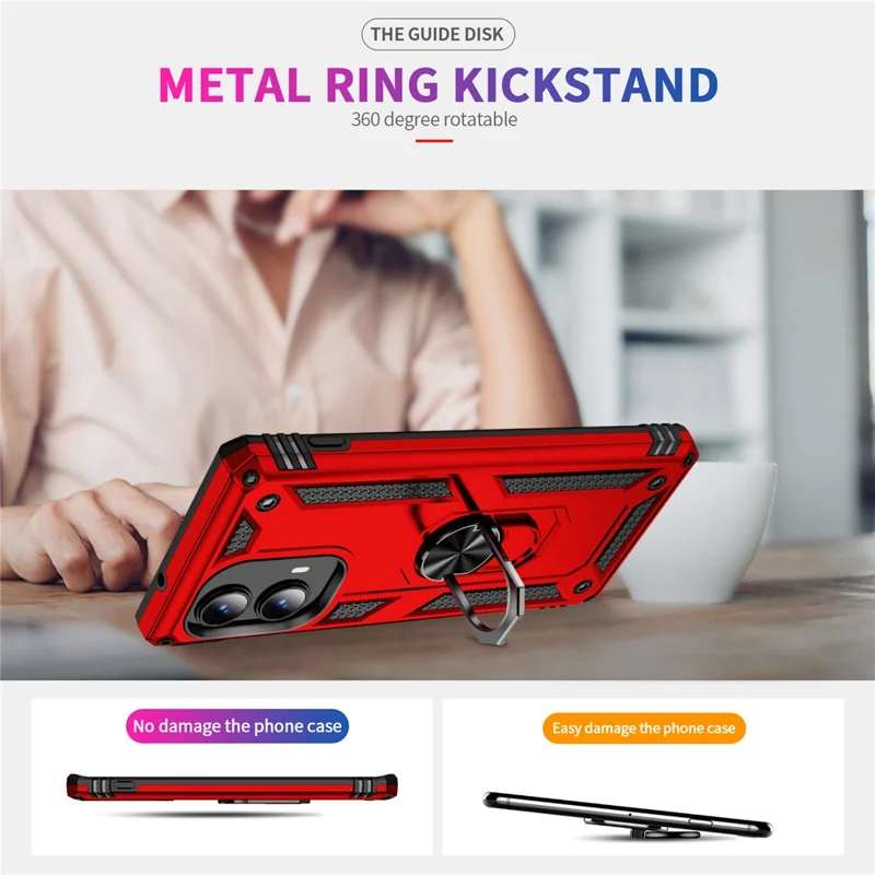For Motorola Edge (2024) 5G Case PC+TPU Phone Cover with Rotary Ring Kickstand - Red