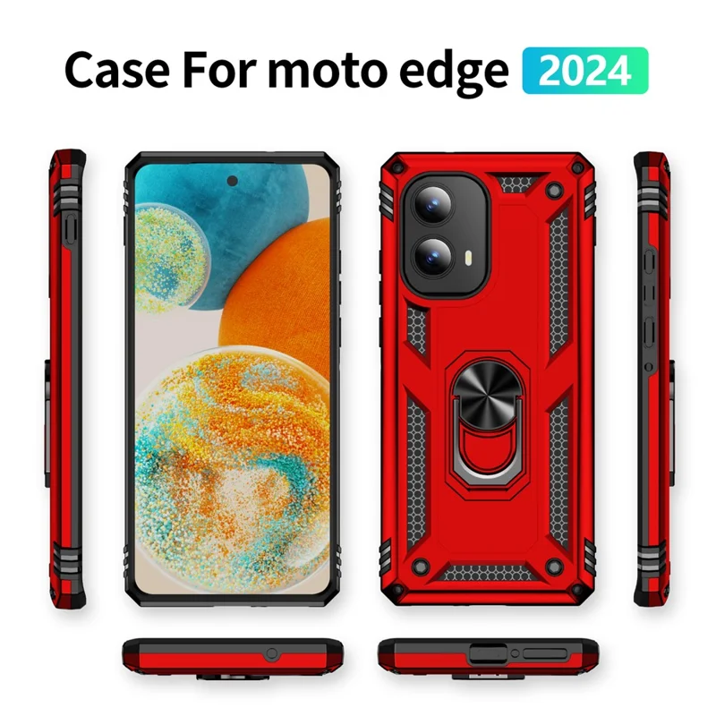 For Motorola Edge (2024) 5G Case PC+TPU Phone Cover with Rotary Ring Kickstand - Red