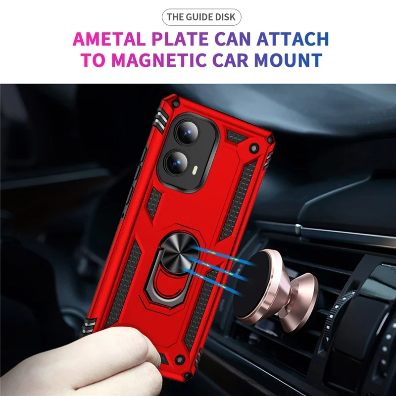 For Motorola Edge (2024) 5G Case PC+TPU Phone Cover with Rotary Ring Kickstand - Red