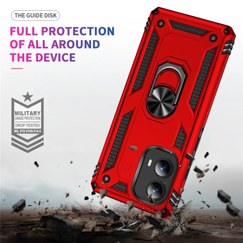 For Motorola Edge (2024) 5G Case PC+TPU Phone Cover with Rotary Ring Kickstand - Red