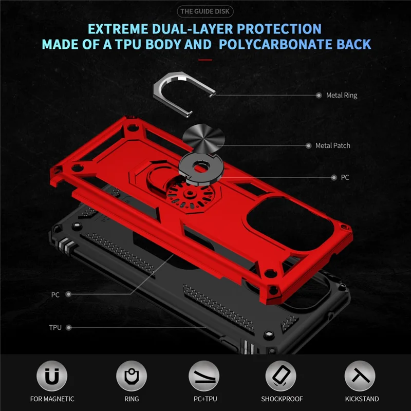 For Motorola Edge (2024) 5G Case PC+TPU Phone Cover with Rotary Ring Kickstand - Red