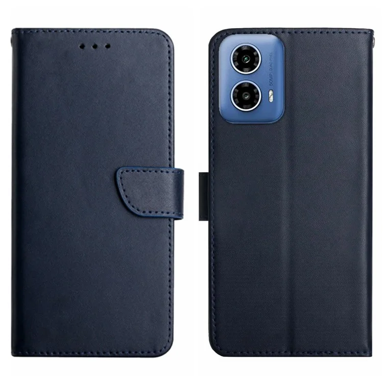 HT02 Für Motorola Edge (2024) 5G Case Echtes Rindsleder Handyhülle Nappa-Textur - Blau