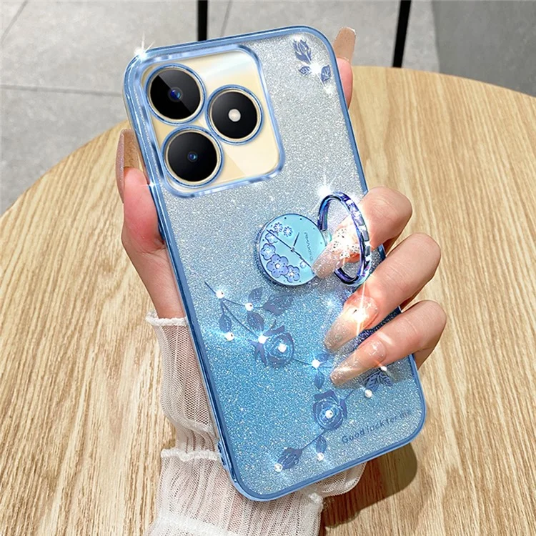 Custodia KADEM For Honor X60i 5G con anello di supporto, fiori, TPU e cover telefonica con brillantini sfumati - Oro rosa