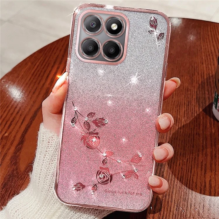 KADEM For Honor X6b 4G Hülle Blume TPU flexibler Verlaufskuvertphone - Roségold