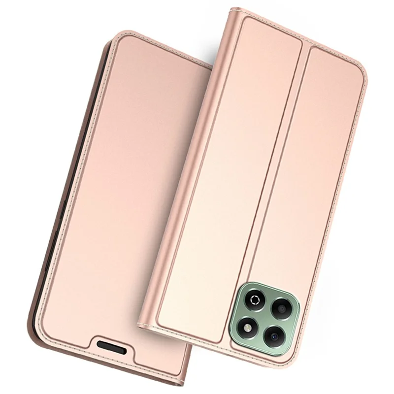 For Honor X6b 4G Case PU Leather Phone Cover with Card Holder Stand Magnetic Closure - Rose Gold