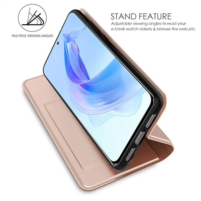 For Honor X6b 4G Case PU Leather Phone Cover with Card Holder Stand Magnetic Closure - Rose Gold