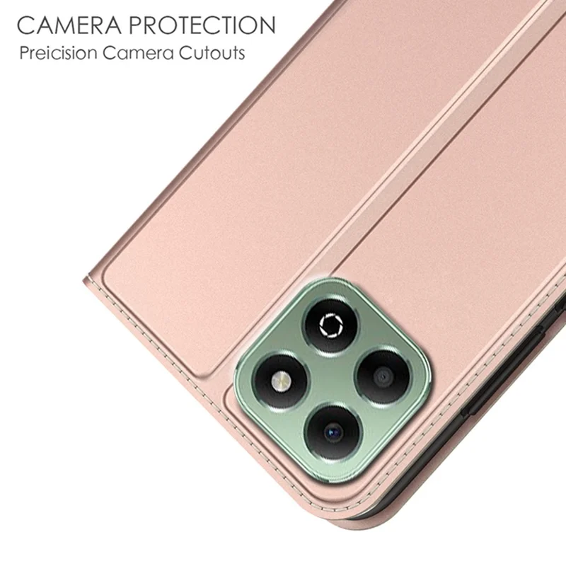 For Honor X6b 4G Case PU Leather Phone Cover with Card Holder Stand Magnetic Closure - Rose Gold