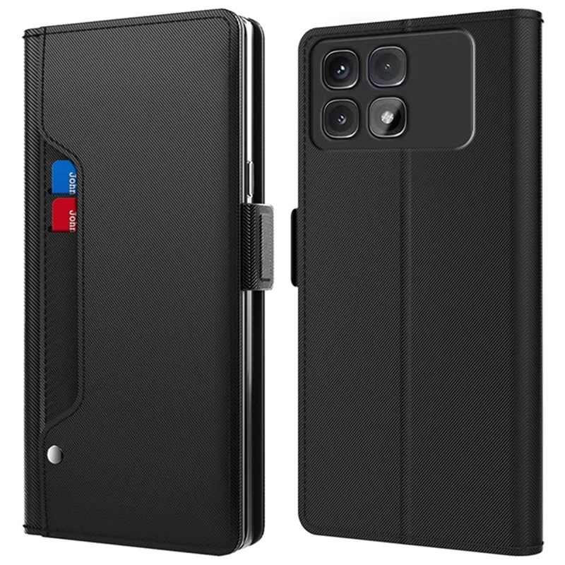 Per Xiaomi Redmi K70 Ultra Case Stand PU Leather Phone Cover Card Holder Mirror - Nero