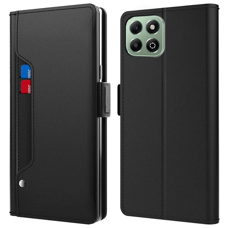 Pour Honor X6b 4G Case Stand pu Leather Téléphone Color Carte Holder Mirror - Noir