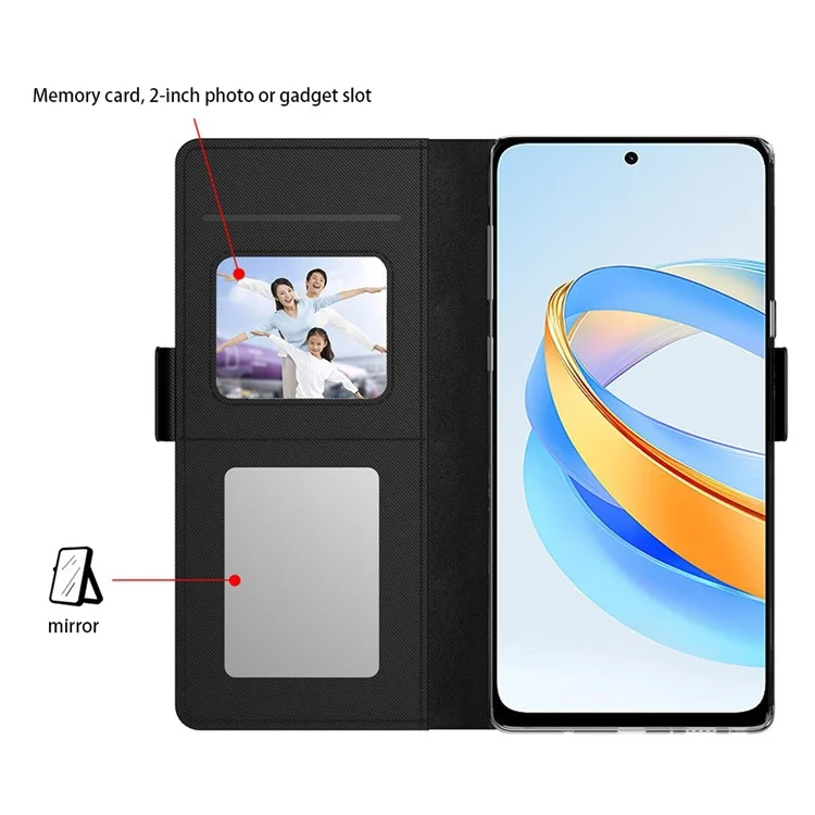 Pour Honor X6b 4G Case Stand pu Leather Téléphone Color Carte Holder Mirror - Noir