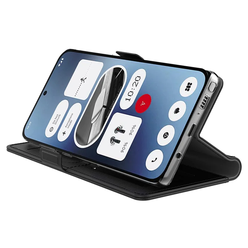 Capa de couro PU para telefone For Nothing CMF Phone 1, suporte, porta-cartão e espelho - Preto