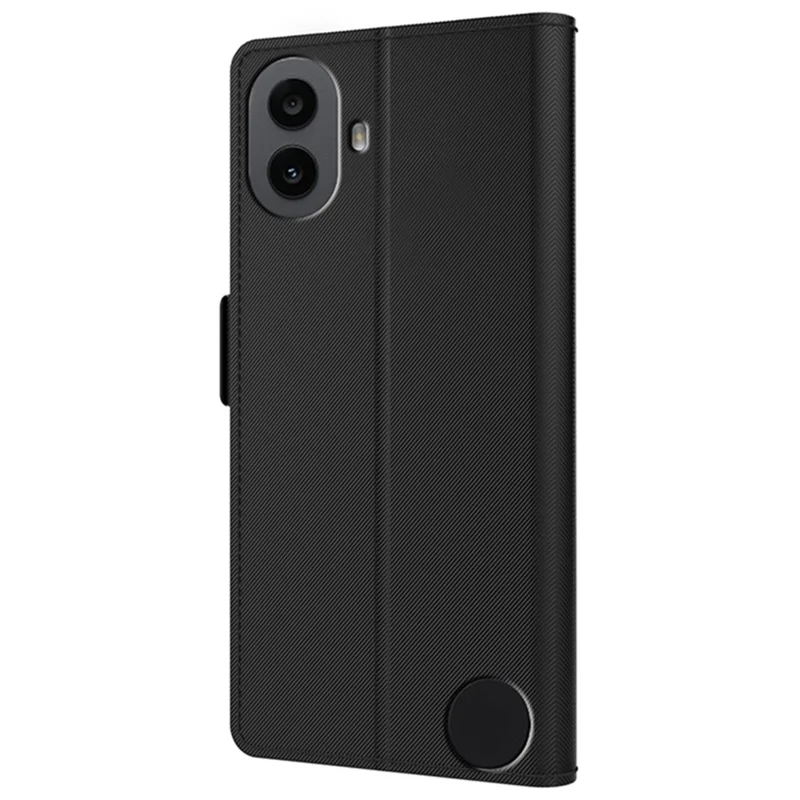 Capa de couro PU para telefone For Nothing CMF Phone 1, suporte, porta-cartão e espelho - Preto