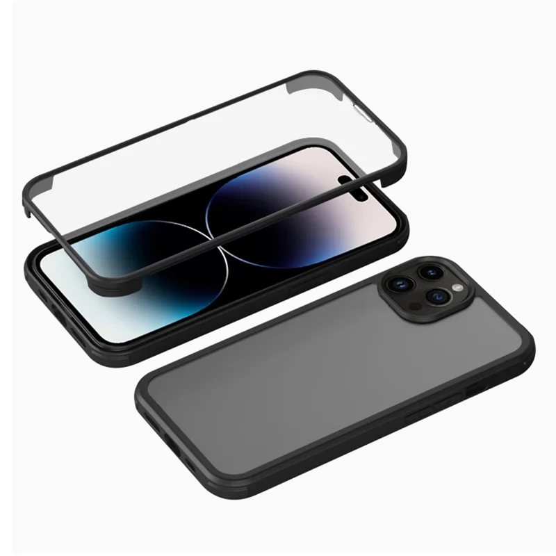 For iPhone 14 Pro Max Single-sided Protection Tempered Glass + TPU Phone Protective Case Anti-drop Shockproof Cover - Black