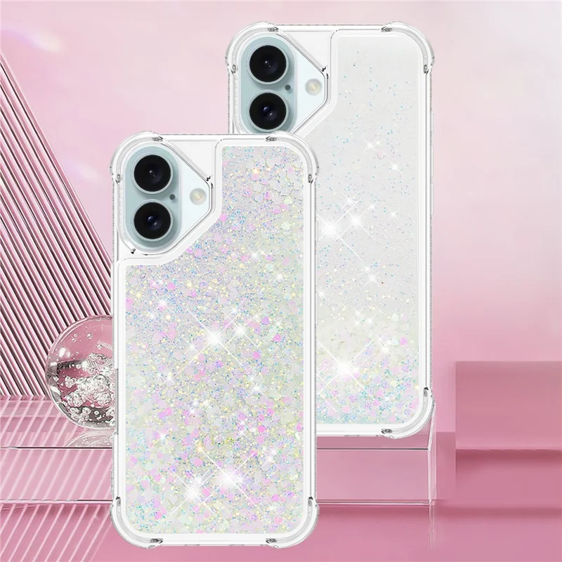 For iPhone 16 TPU Case Glitter Quicksand Shockproof Phone Back Cover - Laser  /  Hearts