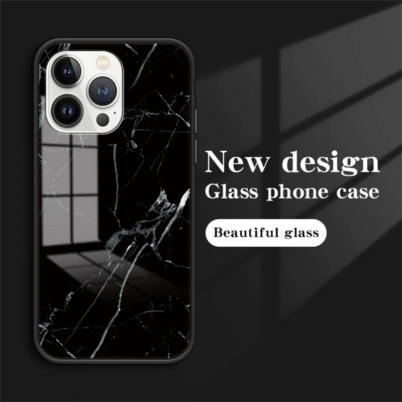 Für iPhone 16 Pro Case Marble Pattern Tempered Glass+PC+TPU Protective Phone Cover - Emerald Marble