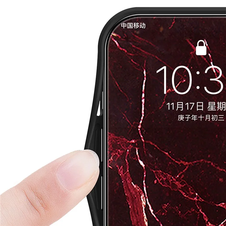 Per iPhone 16 Pro Max Case Marble Pattern Tempered Glass+PC+TPU Protective Phone Cover - Black Marble