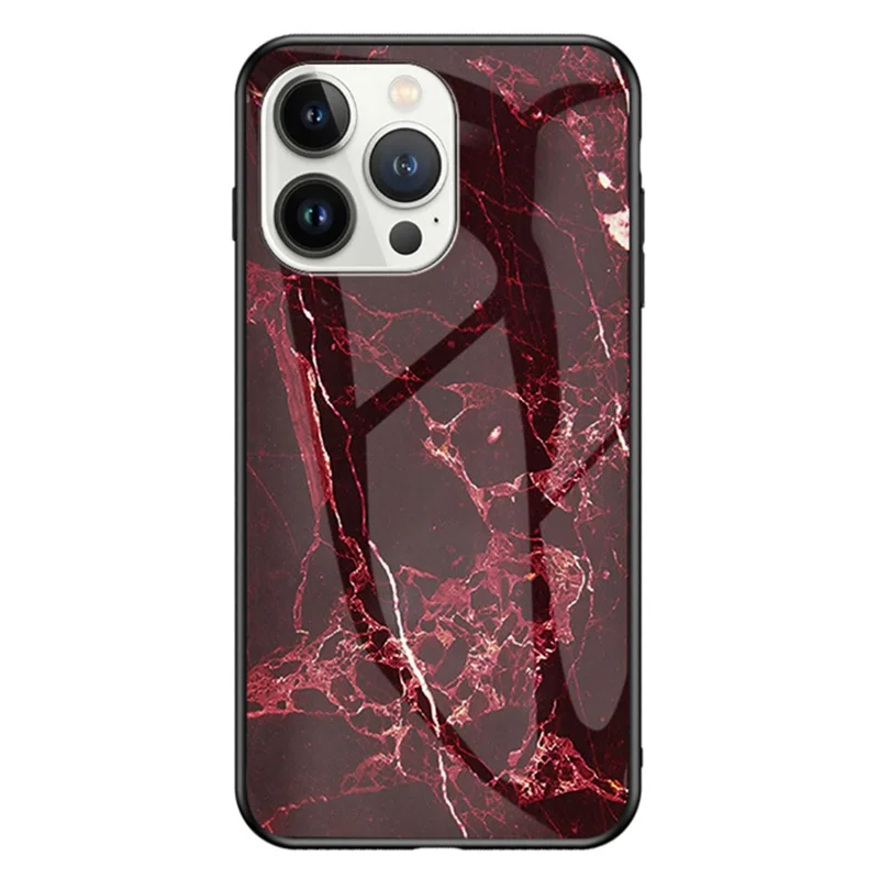 For iPhone 16 Pro Max Case Marble Pattern Tempered Glass + PC + TPU Protective Phone Cover - Blood Red Marble
