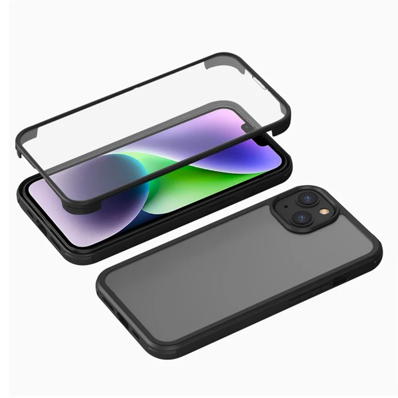 For iPhone 14 Single-sided Tempered Glass + TPU Phone Case Full Protection Anti-drop Cover - Black