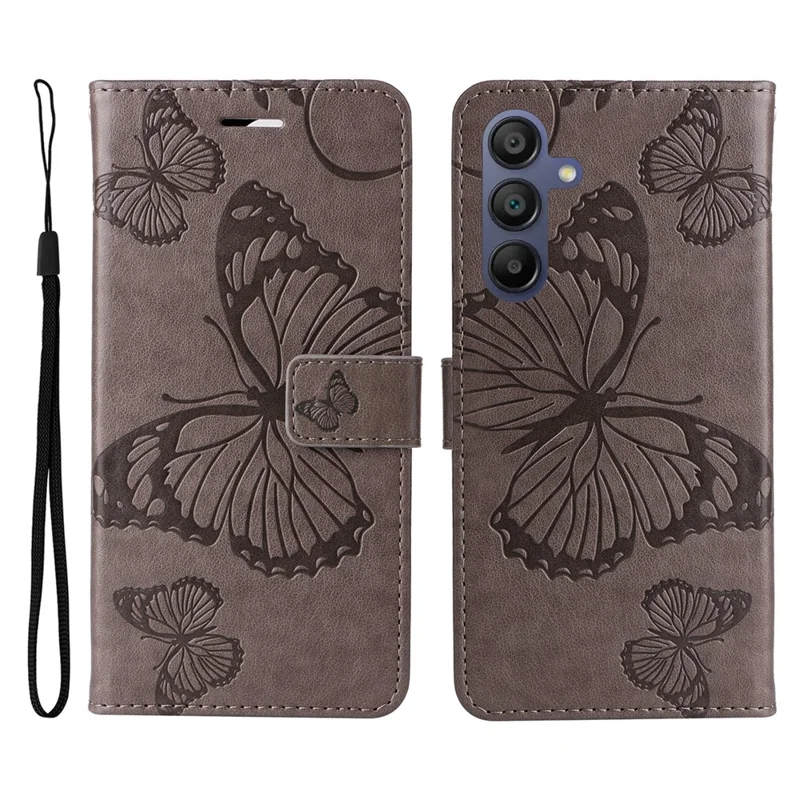 For Samsung Galaxy A17 5G / A17 4G / A26 5G / A16 5G / A16 4G Wallet Case Floral Butterfly Imprinted Leather Phone Cover Stand - Grey