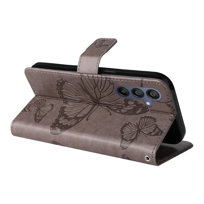 For Samsung Galaxy A17 5G / A17 4G / A26 5G / A16 5G / A16 4G Wallet Case Floral Butterfly Imprinted Leather Phone Cover Stand - Grey