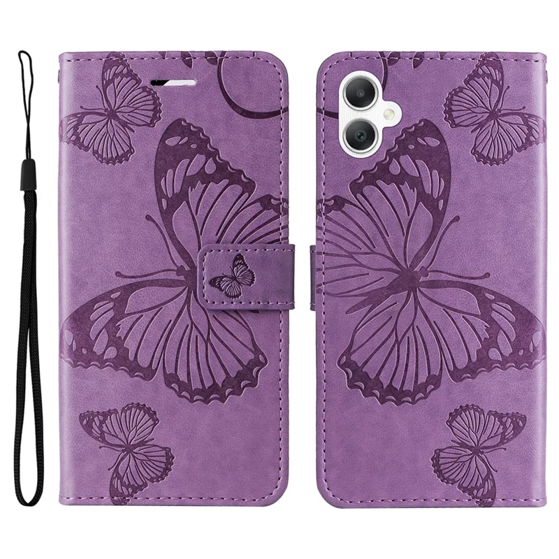 For Samsung Galaxy A07 5G / A06 4G / A06 5G Wallet Case Floral Butterfly Imprinted Leather Phone Cover Stand - Light Purple