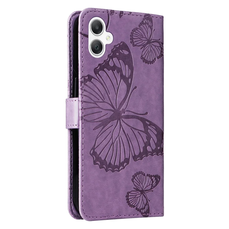 For Samsung Galaxy A07 5G / A06 4G / A06 5G Wallet Case Floral Butterfly Imprinted Leather Phone Cover Stand - Light Purple