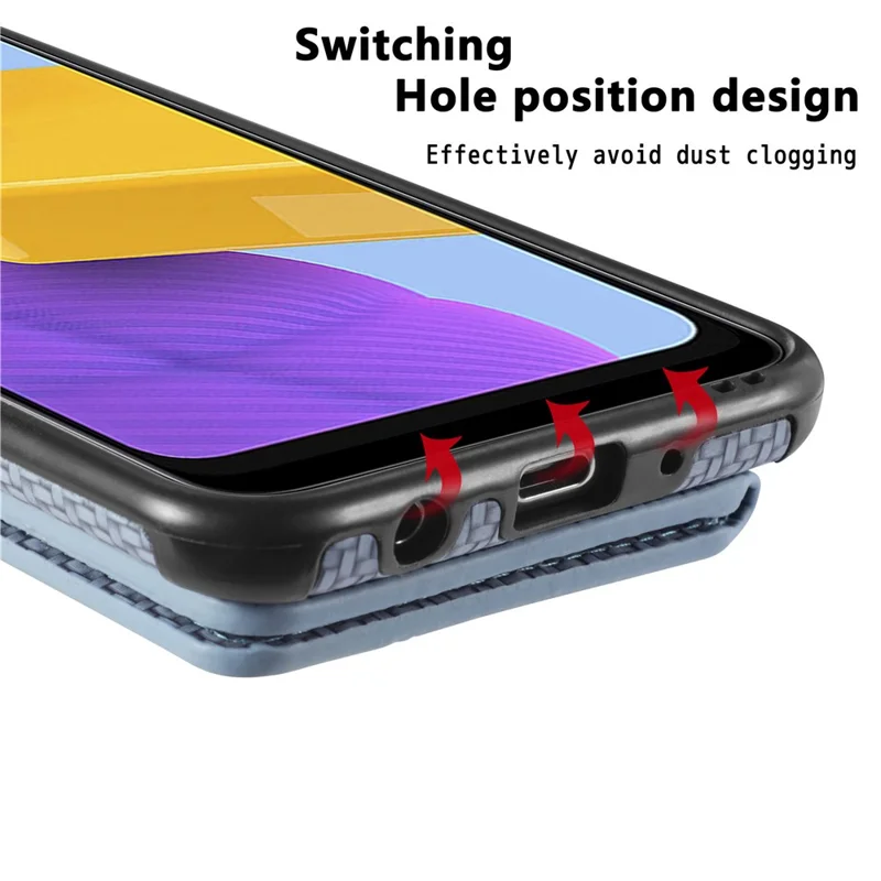 Per Samsung Galaxy M13 4G RFID Blocking Whatet Case Fibra di Carbonio Fibra PU Copertura Protettiva TPU Rivestita in Pelle Con Cavalletto - Cachi
