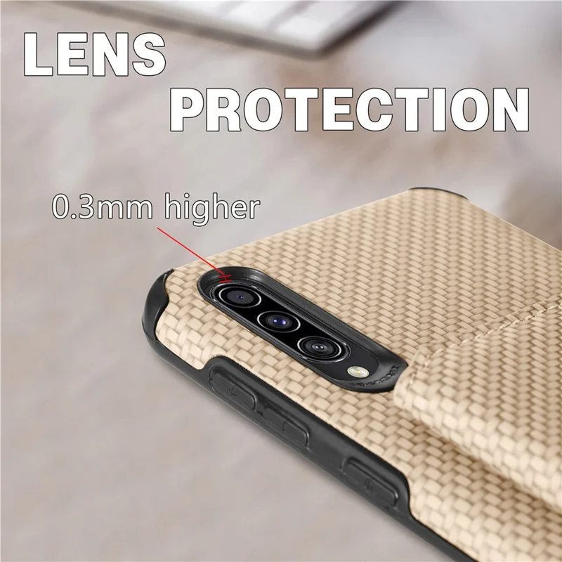 Per Samsung Galaxy M13 4G RFID Blocking Whatet Case Fibra di Carbonio Fibra PU Copertura Protettiva TPU Rivestita in Pelle Con Cavalletto - Cachi