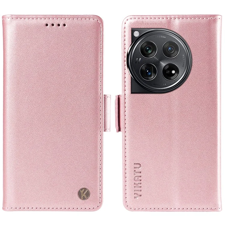 Yikatu YK-003 Para OnePlus 12 5G Case Billetera Panel de Cuero Hebilla Lateral - Oro Rosa