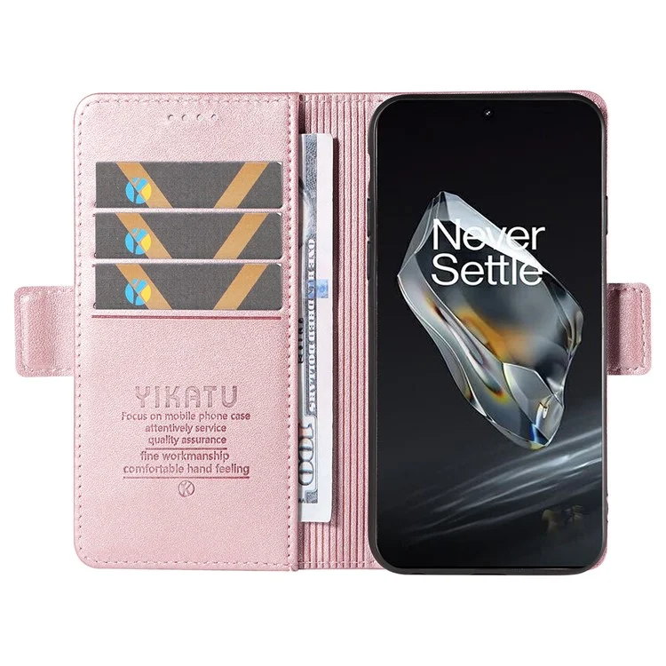 Yikatu YK-003 Para OnePlus 12 5G Case Billetera Panel de Cuero Hebilla Lateral - Oro Rosa