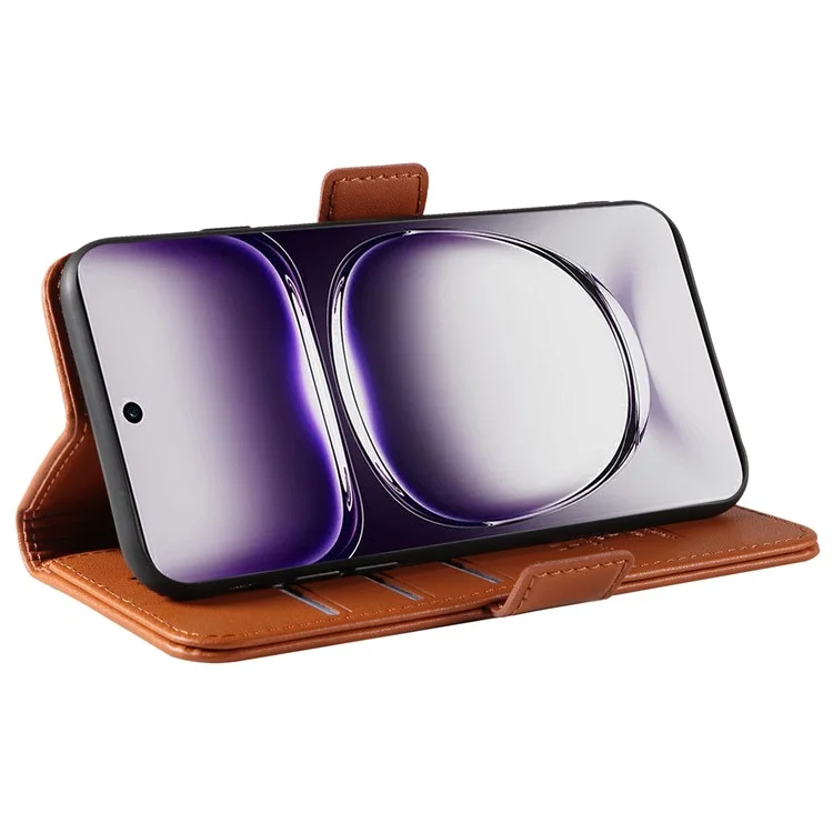 YIKATU YK-003 For Oppo Reno12 5G (Global) Case Wallet Stand Leather Phone Cover Side Buckle - Brown