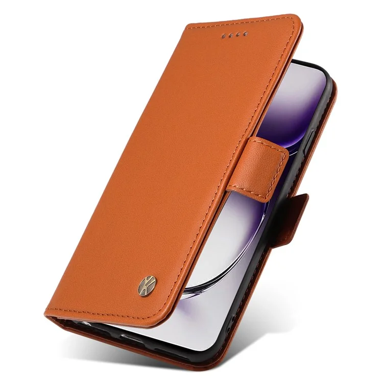 YIKATU YK-003 For Oppo Reno12 5G (Global) Case Wallet Stand Leather Phone Cover Side Buckle - Brown