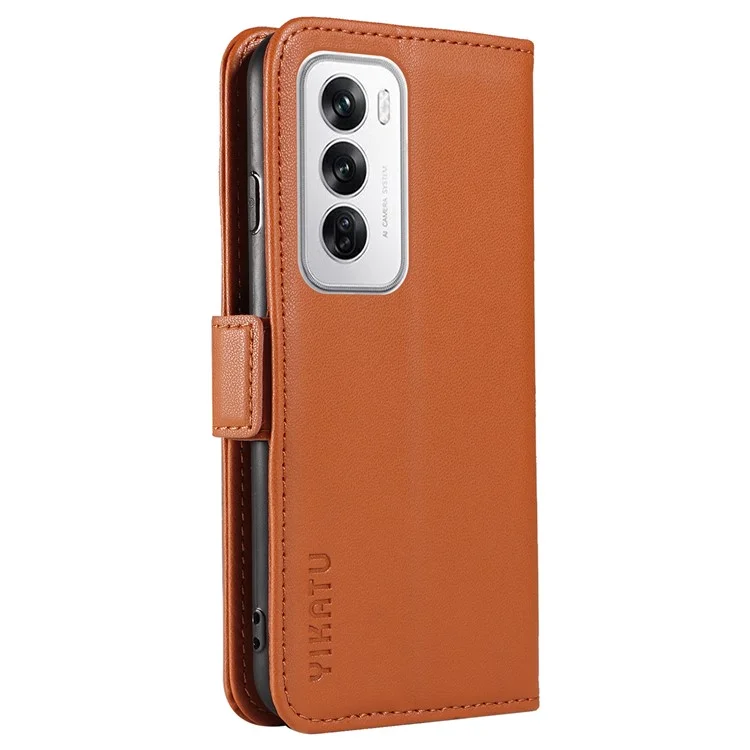 YIKATU YK-003 For Oppo Reno12 5G (Global) Case Wallet Stand Leather Phone Cover Side Buckle - Brown