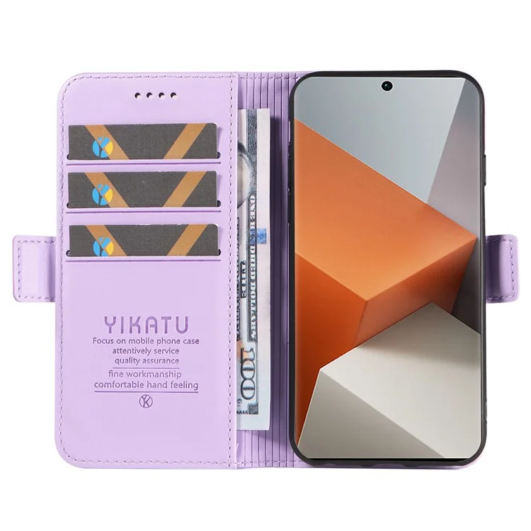 YIKATU YK-003 For Xiaomi Redmi Note 13 Pro+ 5G Case Wallet Stand Leather Phone Cover Side Buckle - Light Purple