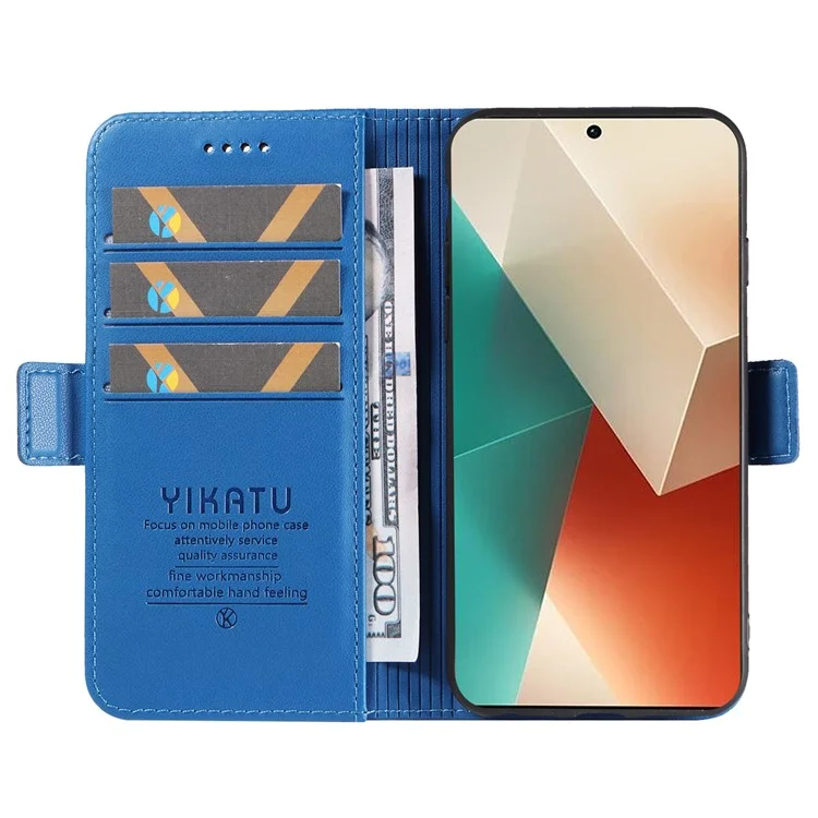 YIKATU YK-003 For Xiaomi Poco X6 5G / Redmi Note 13 Pro 5G Case Wallet Stand Leather Phone Cover Side Buckle - Sky Blue