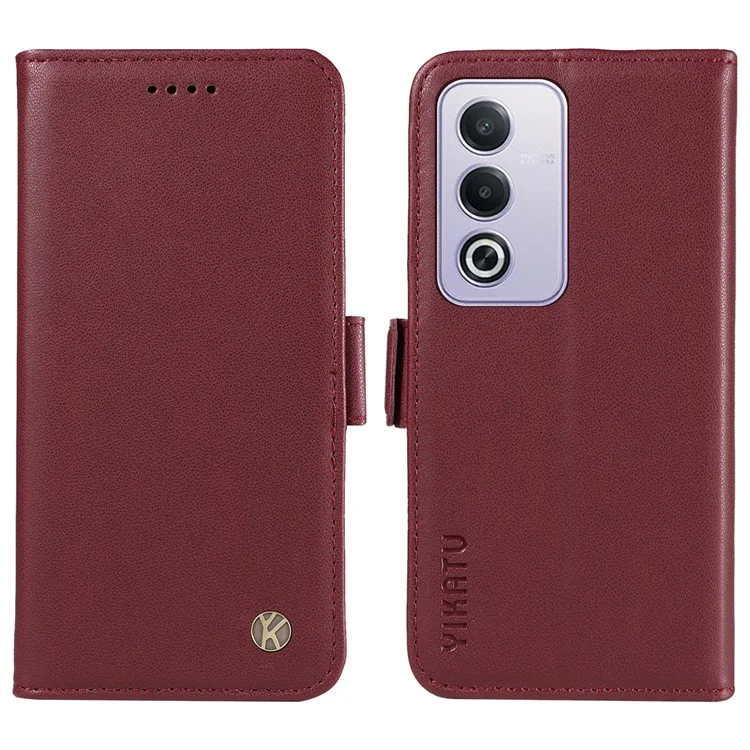 YIKATU YK-003 für Oppo A3 Pro (Global) 5G Hülle Geldbörse mit Ständer Ledertelefonhülle mit Seitenschnalle - Weinrot