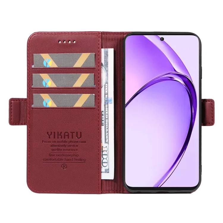 YIKATU YK-003 für Oppo A3 Pro (Global) 5G Hülle Geldbörse mit Ständer Ledertelefonhülle mit Seitenschnalle - Weinrot