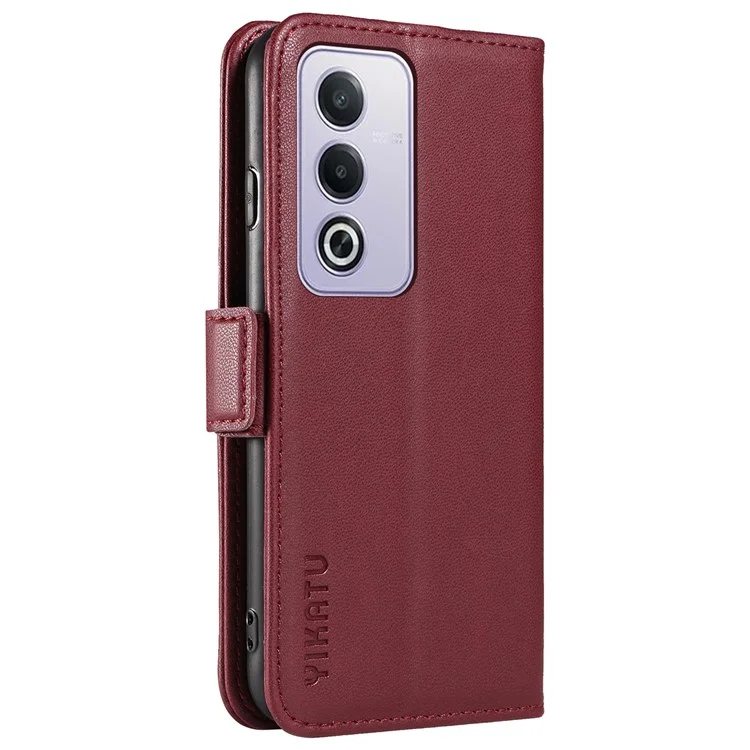 YIKATU YK-003 für Oppo A3 Pro (Global) 5G Hülle Geldbörse mit Ständer Ledertelefonhülle mit Seitenschnalle - Weinrot
