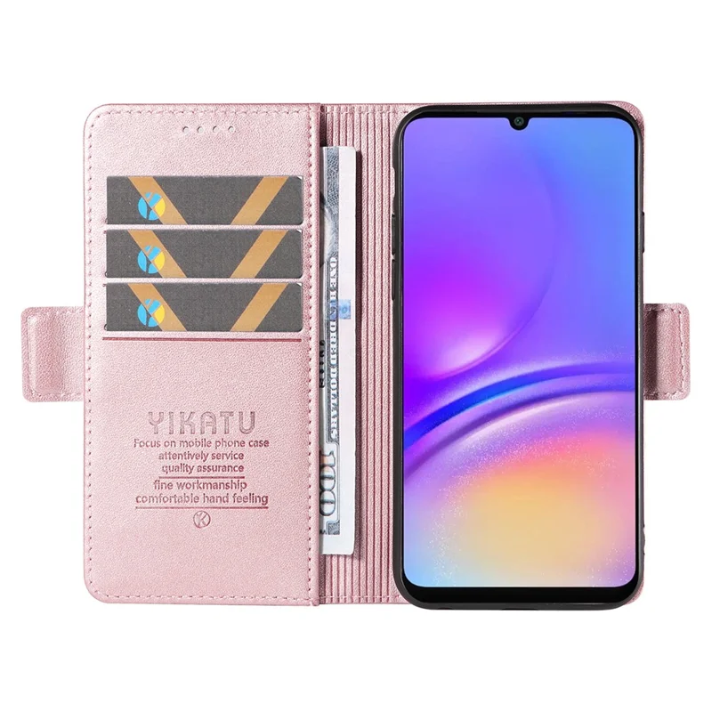 Yikatu YK-003 Для Samsung Galaxy A06 Case Wallet Stand Stand Кожаная Крышка Телефона Боковая Пряжка - Розовое Золото