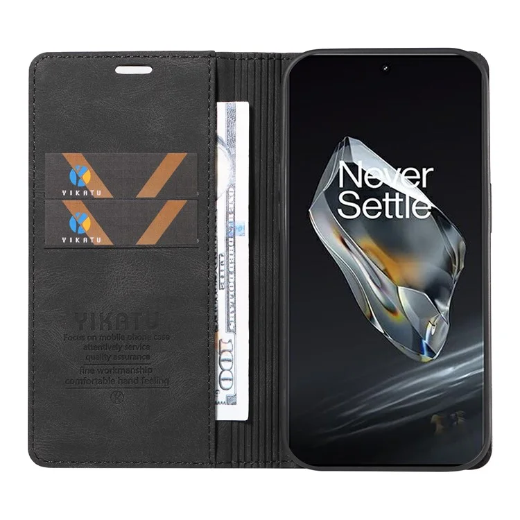 YIKATU YK-004 Funda para OnePlus 12 5G Piel Tacto Cutáneo Cubierta de teléfono Magnética Auto-Absorbida - Negro