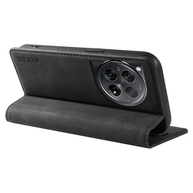 YIKATU YK-004 Funda para OnePlus 12 5G Piel Tacto Cutáneo Cubierta de teléfono Magnética Auto-Absorbida - Negro