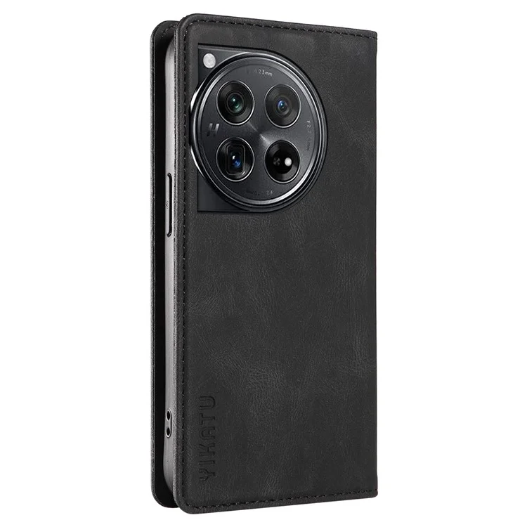 YIKATU YK-004 Funda para OnePlus 12 5G Piel Tacto Cutáneo Cubierta de teléfono Magnética Auto-Absorbida - Negro