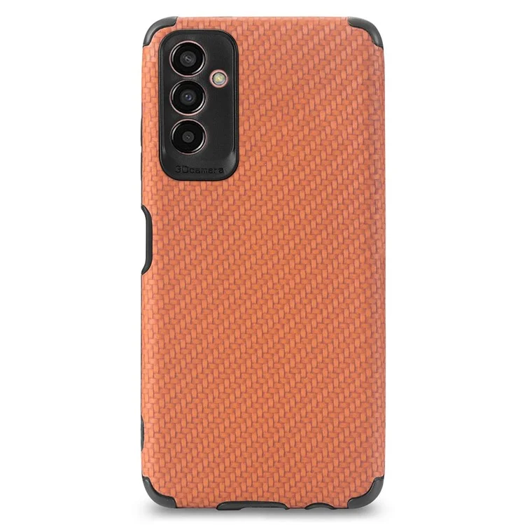 Carbon Fiber Texture Phone Cover for Samsung Galaxy M13 4G, Drop-proof PU Leather Coated TPU Anti-scratch Case - Brown