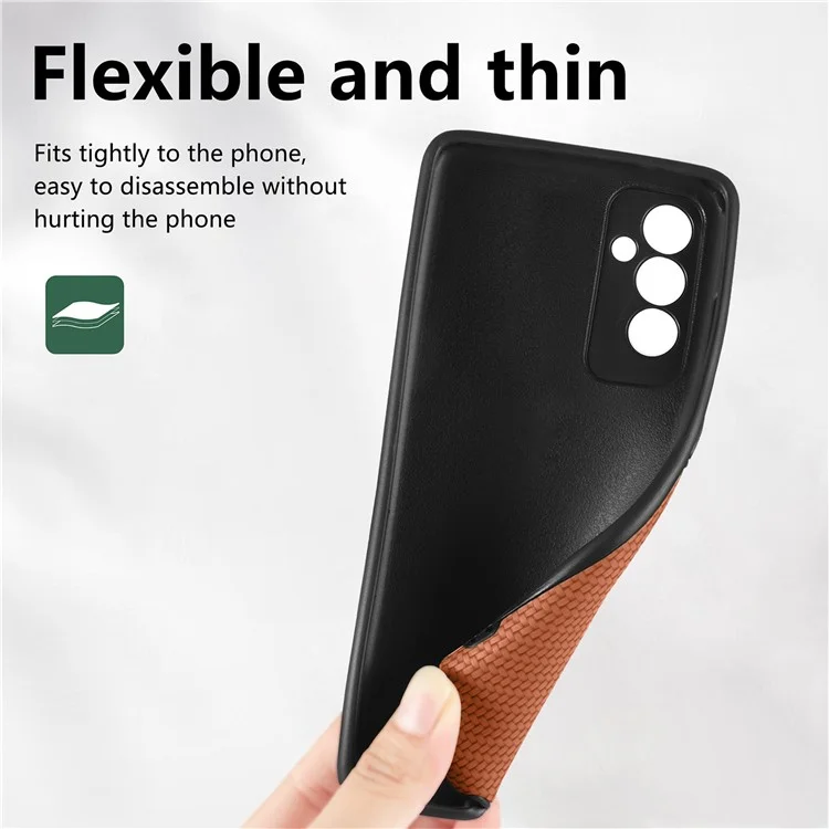 Carbon Fiber Texture Phone Cover for Samsung Galaxy M13 4G, Drop-proof PU Leather Coated TPU Anti-scratch Case - Brown