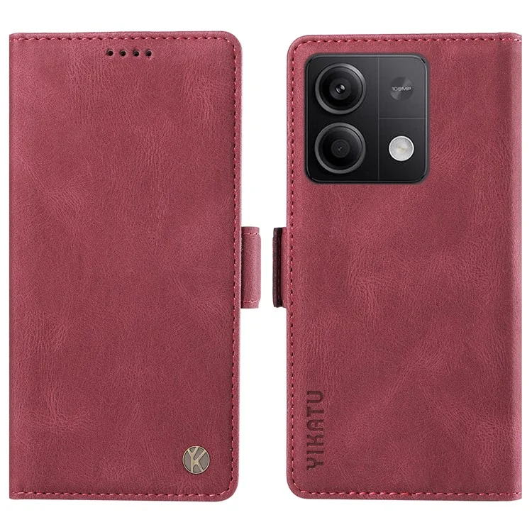 YIKATU YK-005 For Xiaomi Poco X6 5G / Redmi Note 13 Pro 5G Case PU Leather Wallet Phone Cover Skin Touch Feeling - Wine Red