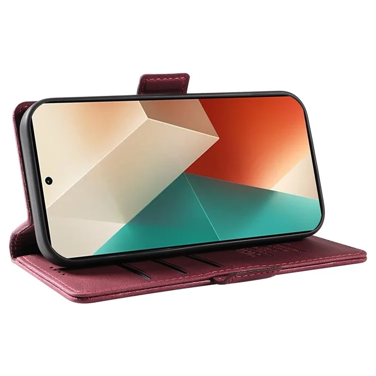 YIKATU YK-005 For Xiaomi Poco X6 5G / Redmi Note 13 Pro 5G Case PU Leather Wallet Phone Cover Skin Touch Feeling - Wine Red