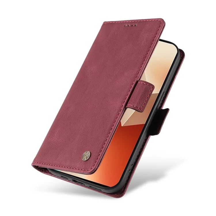 YIKATU YK-005 For Xiaomi Poco X6 5G / Redmi Note 13 Pro 5G Case PU Leather Wallet Phone Cover Skin Touch Feeling - Wine Red