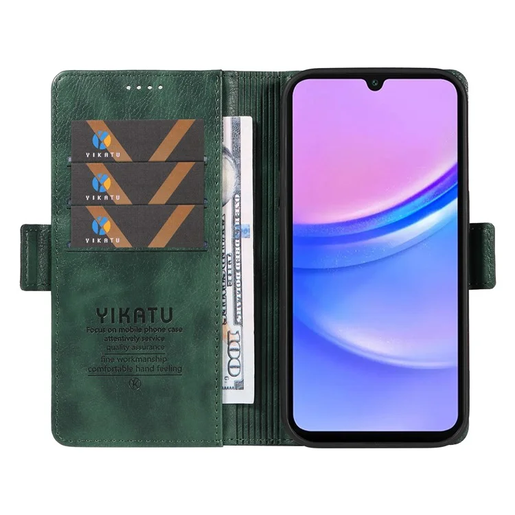YIKATU YK-007 For Samsung Galaxy A17 5G / A26 5G / A16 5G / A16 4G Case Side Buckle PU Leather Phone Cover Litchi Texture - Green